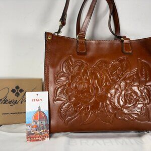 Patricia Nash Floral Embossed Tan Leather Tote